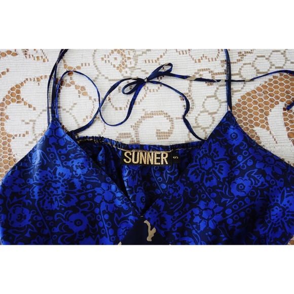 Sunner Blue Batik Silk Spaghetti Strap Romper sz S - Picture 5 of 5